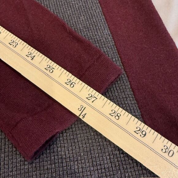 Eddie Bauer Merino Wool Blend Sweater with waffle knit Front Burgundy Gray XLT - Picture 12 of 13